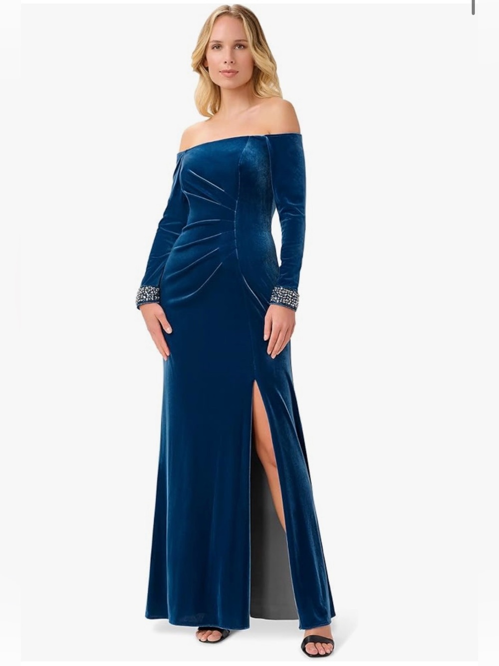 Adrianna Papell Velvet Off the Shoulder Gown in Ocean Wave Size 6 New